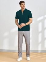 Men's Polyster Blend Regular Fit T-Shirt with Half Sleeve Chain Polo Collar V-Neck Standard Length and Classic Style