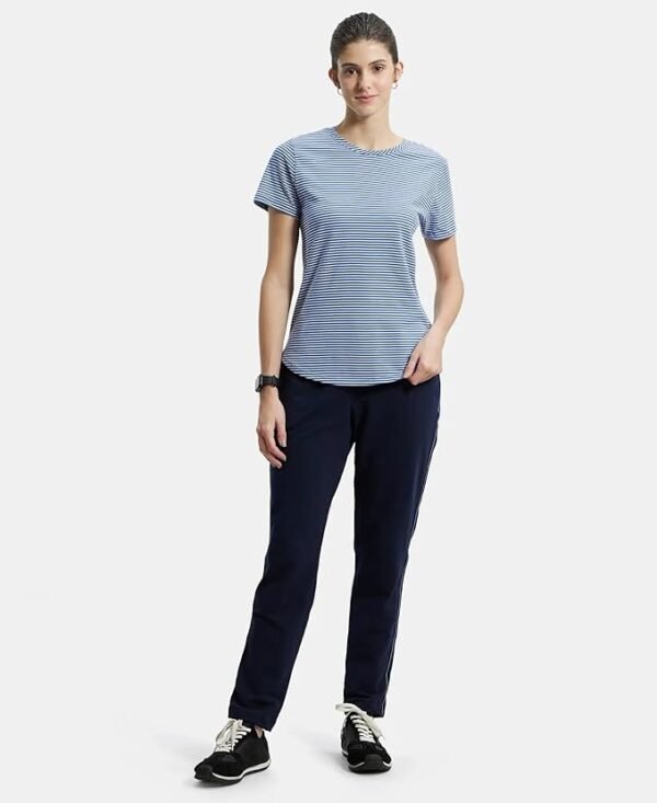 Women's Super Combed Cotton Stripe Fabric Relaxed Fit Round Neck Half Sleeve T-Shirt