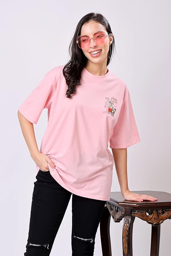 Women's Casual Printed Round Neck, Oversized Longline Drop Shoulder Boho Style T-Shirt