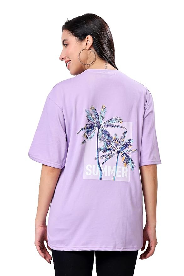 Women's Casual Printed Round Neck, Oversized Longline Drop Shoulder Boho Style T-Shirt
