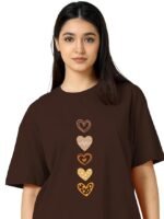 Women's Casual Printed Round Neck, Oversized Longline Drop Shoulder Boho Style T-Shirt