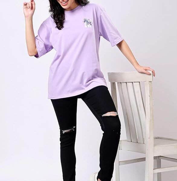 Women's Casual Printed Round Neck, Oversized Longline Drop Shoulder Boho Style T-Shirt