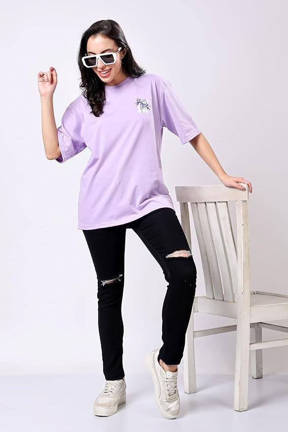 Women's Casual Printed Round Neck, Oversized Longline Drop Shoulder Boho Style T-Shirt