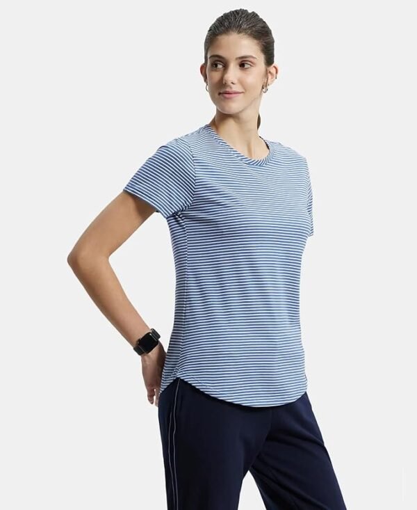 Women's Super Combed Cotton Stripe Fabric Relaxed Fit Round Neck Half Sleeve T-Shirt