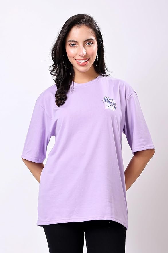 Women's Casual Printed Round Neck, Oversized Longline Drop Shoulder Boho Style T-Shirt