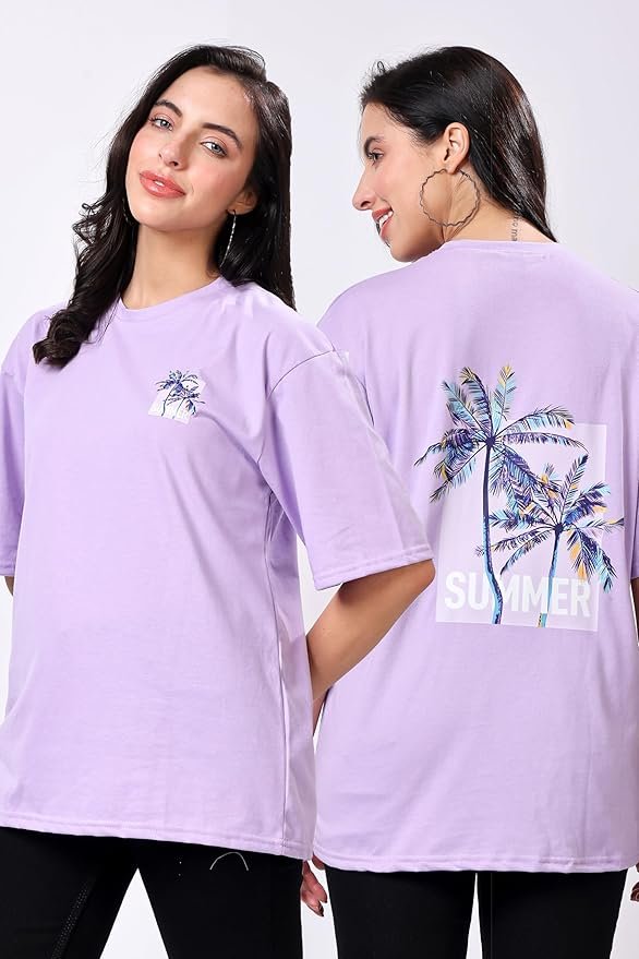 Women's Casual Printed Round Neck, Oversized Longline Drop Shoulder Boho Style T-Shirt
